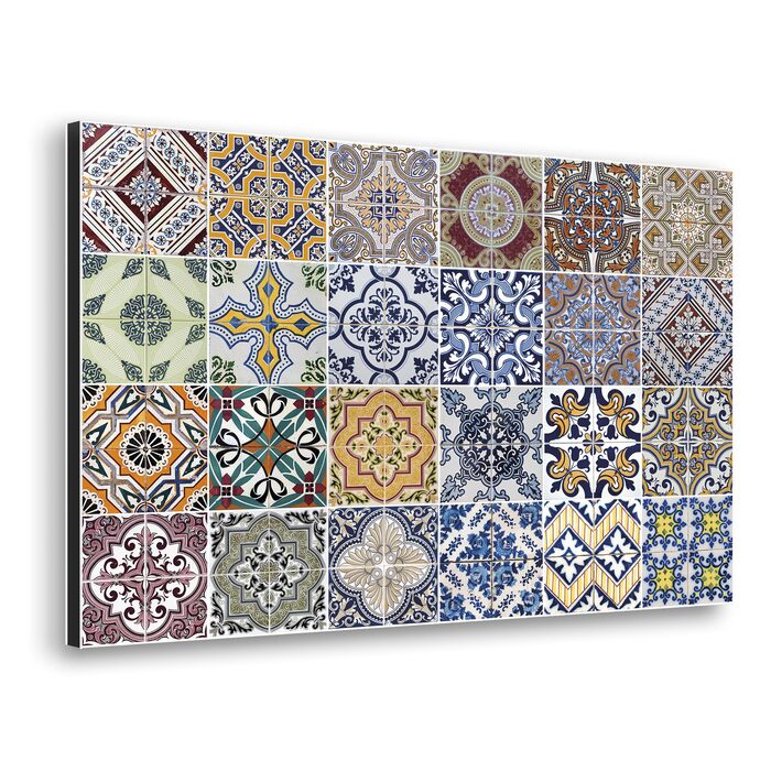 Алюмінієвий кухонний фартух, виготовлений в Італії, захищає плиту та стіну, миється та легко встановлюється, металевий фартух, 48 x 72 см (48x72, Azulejos)