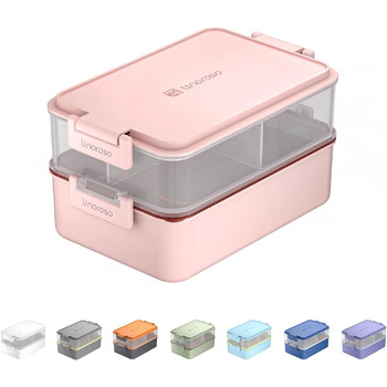 Ланчбокс для дорослих Ланч-бокс з 3 відділеннями Bento Box з контейнером для соусу та посудом Ланч-бокс для мікрохвильової печі та посудомийної машини Пластиковий без бісфенолу А Як коробка для сніданку Коробка для салату - (рожевий)