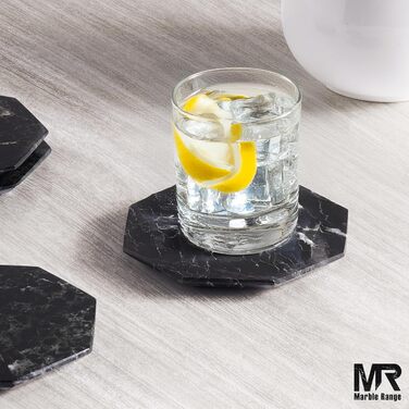 Підставки під чашки з оніксу, 8.9 см, ручної роботи, з підставкою, 6 шт. (Чорні) - для офісу, напоїв, кави, бару та обіднього столу