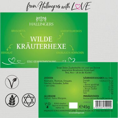 Класичний набір спецій Hallingers - 1 - Подарунковий набір спецій ручної роботи, 12 спецій з усього світу (Набір) - Літній подарунок та ідеальний подарунок для барбекю Подарунок для нової домівки "Вітання та дружба" Класичні спеції., 12 спецій (73