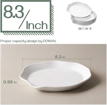 Набір із 6 керамічних тарілок 20,3 см, біла DOWAN