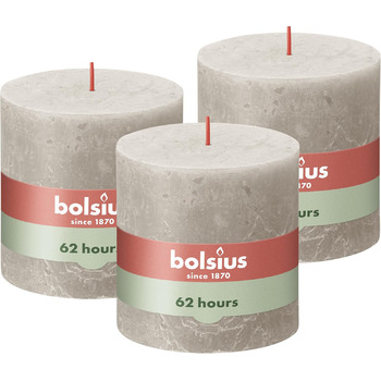 Свічка Bolsius Rustic Pillar XXL - 3 шт. и - 10 x 10 см - Декоративні побутові свічки - Час горіння 62 години - Без запаху - Містить натуральний рослинний віск - Без пальмової олії (світло-сіра)