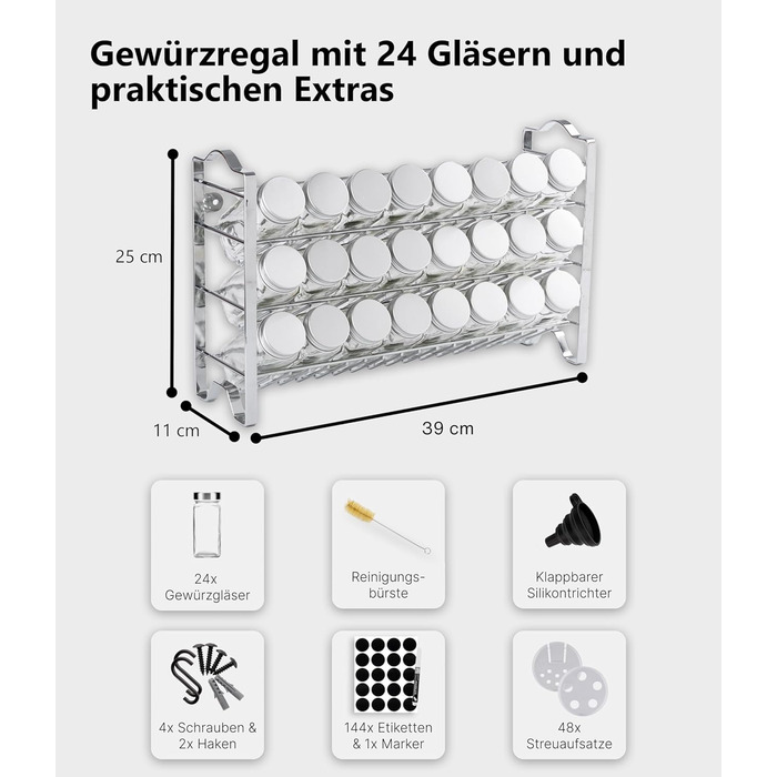 Підставка для спецій трирівнева з 24 баночками, хромована Deco haus