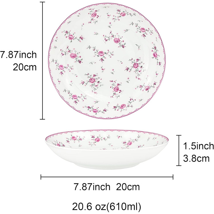 Набір обідніх тарілок fanquare з 4 плоских тарілок з білого порцеляни Ø 275 мм, Royal Vintage, рожеві квіти, для кейтерингу та домашнього використання, обідня тарілка 10,8 дюйма (салатна тарілка 7,9 дюйма)