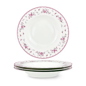 Набір обідніх тарілок fanquare з 4 плоских тарілок з білого порцеляни Ø 275 мм, Royal Vintage, рожеві квіти, для кейтерингу та домашнього використання, обідня тарілка 10,8 дюйма (миска для супу 8,6 дюйма)