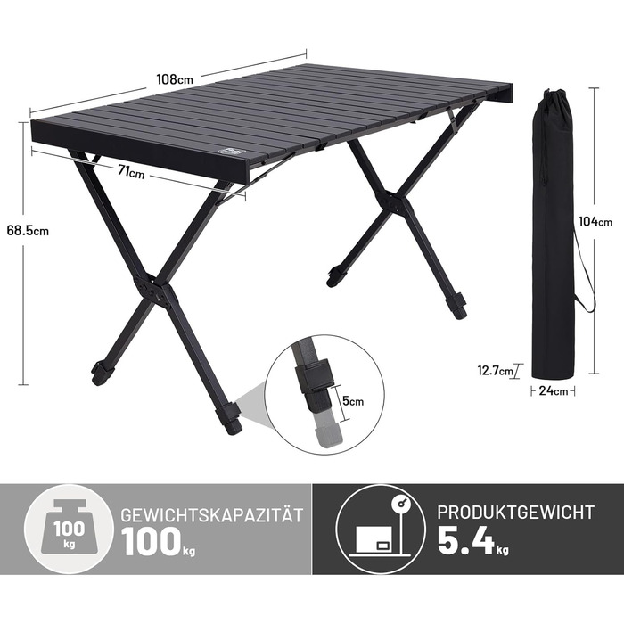 Складной кемпинговый стол 108x71 см черный TIMBER RIDGE