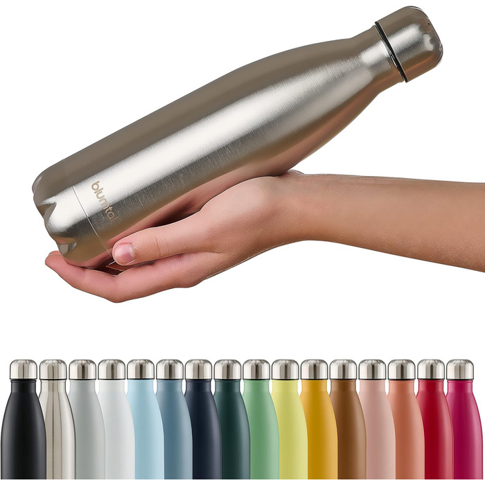 Пляшка для води Blumtal з нержавіючої сталі - Герметична ізольована пляшка - Пляшка для води без бісфенолу А для гарячих та холодних напоїв - Двостінна ізольована пляшка - Ізоляційна пляшка, стійка до іржі, дерево/срібло (01 - Нержавіюча сталь - Срібло, 1