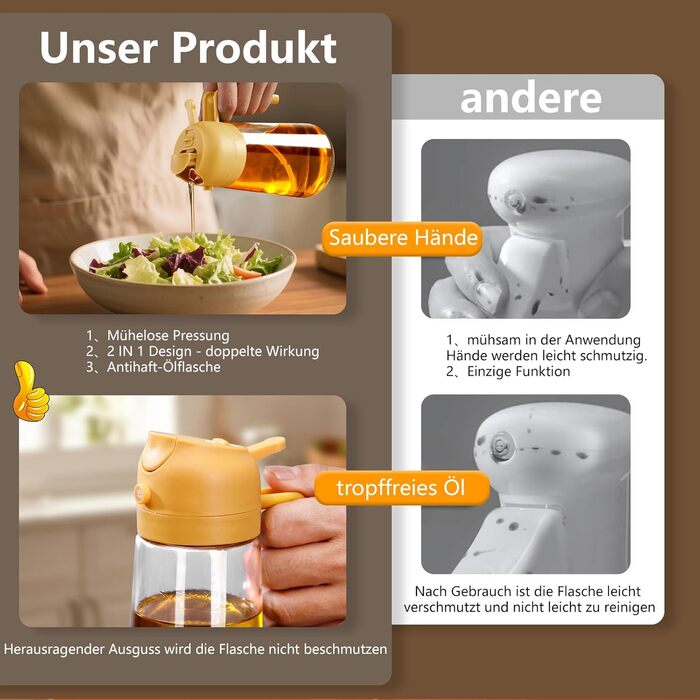 Дозатор та розпилювач олії 470 мл 2-в-1, жовтий SWEET VIEW