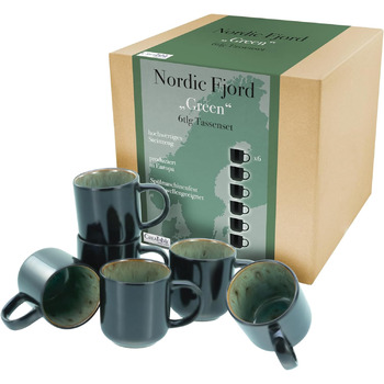 Серія Nordic Fjord набір посуду з 18 предметів, набір тарілок з кераміки (набір кавових кухлів 6 шт. , зелений), 21551