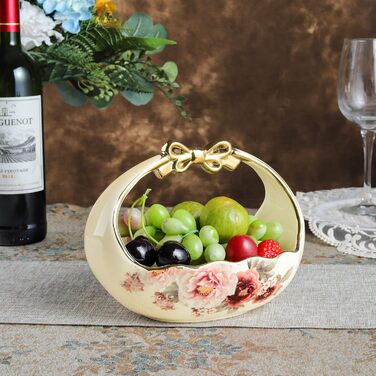 Порцелянова миска fanquare з хвилястими краями та квітковим принтом, вінтажна салатниця, керамічна фруктовниця на ніжці для вечірок (золота (кошик з фруктами))