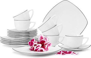Набор посуды konsimo Combi на 12 персон Набор тарелок CARLINA Modern 36 предметов Столовый сервиз - Сервиз и наборы посуды - Комбинированный сервиз 12 персон - Сервиз для семьи - Посуда Столовая посуда (Комбинированный сервиз 18 шт., черные края)