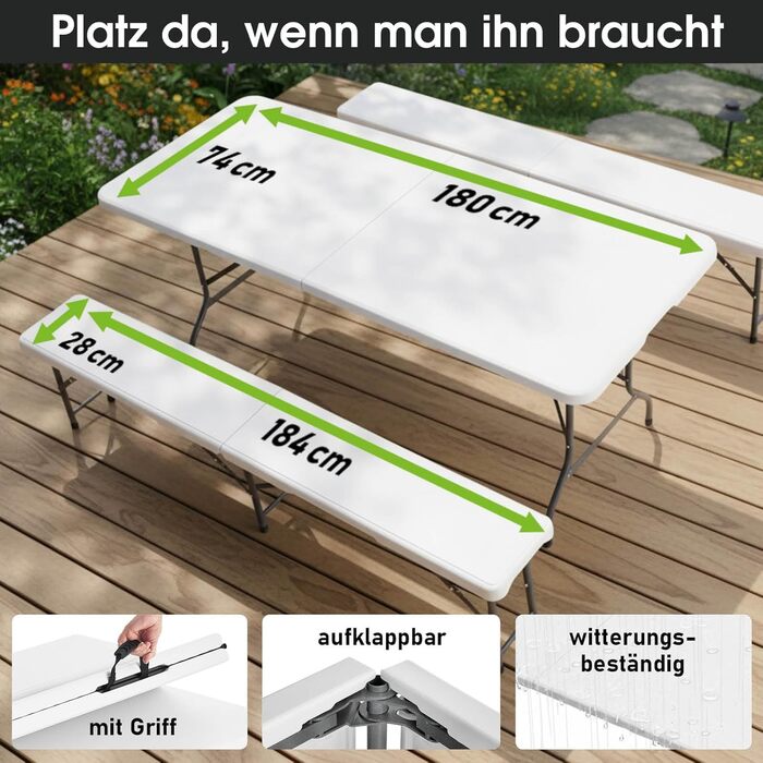 Комплект із 3 предметів стіла та лавок білий BRAST