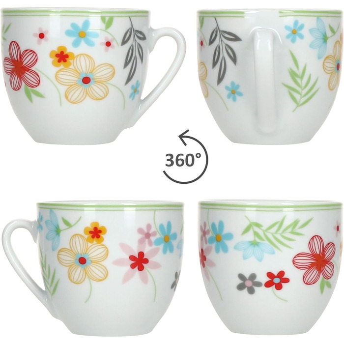 Набір із 6 тарілок для торта MamboCat Variant Floral Барвисті порцелянові тарілки для сніданку на 6 осіб Барвисті маленькі тарілки для салату, десерту та інших страв на сніданок, обід, каву та вечерю (кавова чашка з блюдцем)