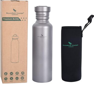 Титанова пляшка для пиття з широким горлом і герметичною кришкою та гачком 750 мл. iBasingo