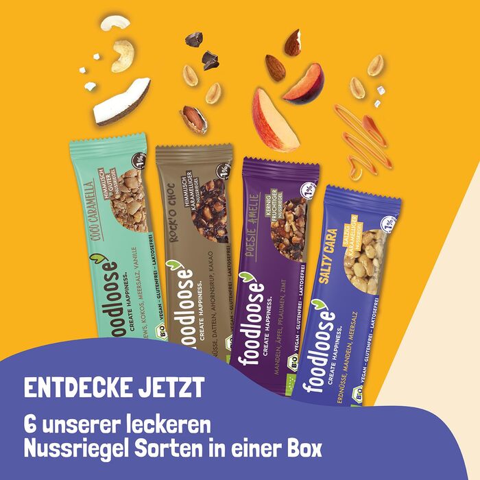 Батончики горіхові 24 х 35 г, 4 різних смаки Foodloose