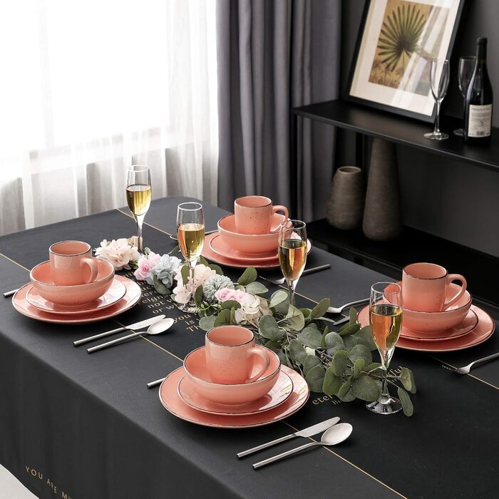 Набір посуду Vancasso на 12 осіб, набір керамічного посуду Navia, комбінований набір з 48 предметів з обідніми тарілками, салатницями, мисками та чашками, вінтажний вигляд, натуральний дизайн