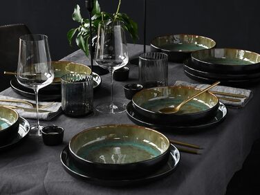 Серія Nordic Fjord набір посуду з 18 предметів, набір тарілок з кераміки (набір тарілок 12 шт. , зелений), 21551