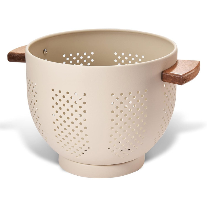 Металеве сито для пасти з дерев&39яною ручкою та стабільною основою, велике кухонне сито 22 см для пасти, овочів та фруктів, міцне кухонне сито (матовий пісочно-жовтий)