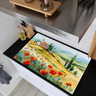 Фартух для плити, кухонний фартух, вініл, 78x52 см, декор для кухні, облицювання стіни, кришка для плити - сіро-чорна (квітковий пейзаж, 52,7Д x 91,6Ш см)