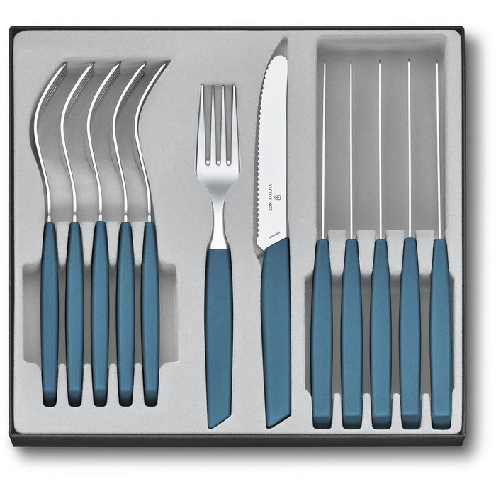 Набір кухонний Victorinox Swiss Modern Table Set 12шт з син. ручкою (6 ножів tomato, 6 віделок)