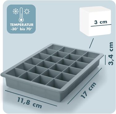 Силіконові формочки для льоду Blumtal, набір з 3 шт. - форма для льоду на 24 кубики з кришкою - силіконова форма для льоду без бісфенолу А - безпечна для харчових продуктів - форма для льоду - сіро-блакитний сіро-блакитний світло-блакитний сіро-блакитний 