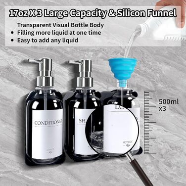 Набір з 3 дозаторів рідкого мила 500 мл з настінним тримачем, прозорий колір HCYWOC