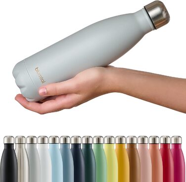 Пляшка для води Blumtal з нержавіючої сталі - Герметична ізольована пляшка - Пляшка для води без бісфенолу А для гарячих та холодних напоїв - Двостінна ізольована пляшка - Ізоляційна пляшка, стійка до іржі, дерево/срібло (03 - Ultimate Grey - Сірий, 500 м