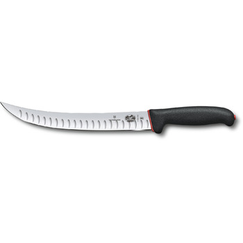 Кухонный нож Victorinox Fibrox Butcher blade 25см узкий рифленый. из черного. Ручка с двойным захватом