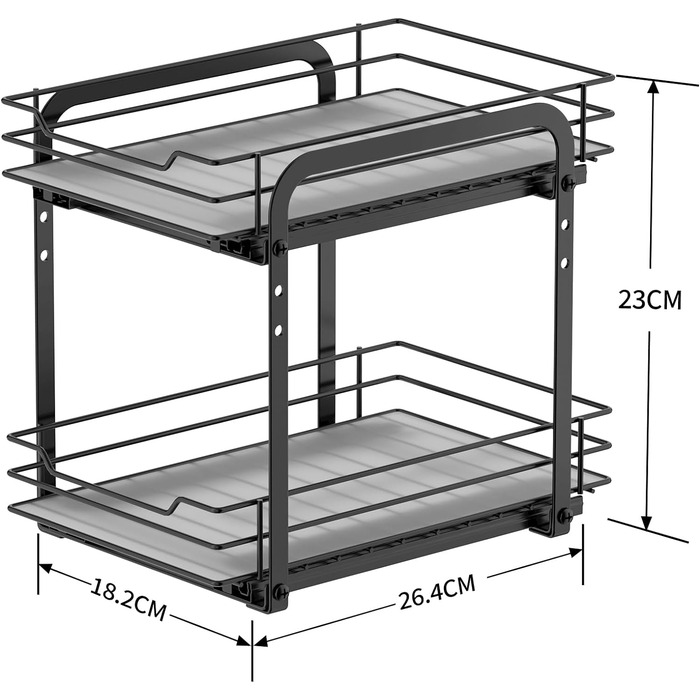 Підставка для спецій розсувна, шафа-органайзер для кухні, 2-рівневе сховище для спецій, верхній і нижній кошики можна висувати окремо, регулюється по висоті для більшості кухонних шаф (двошарові/18,2 см Ш x 26,4 см Г x 23 см В)