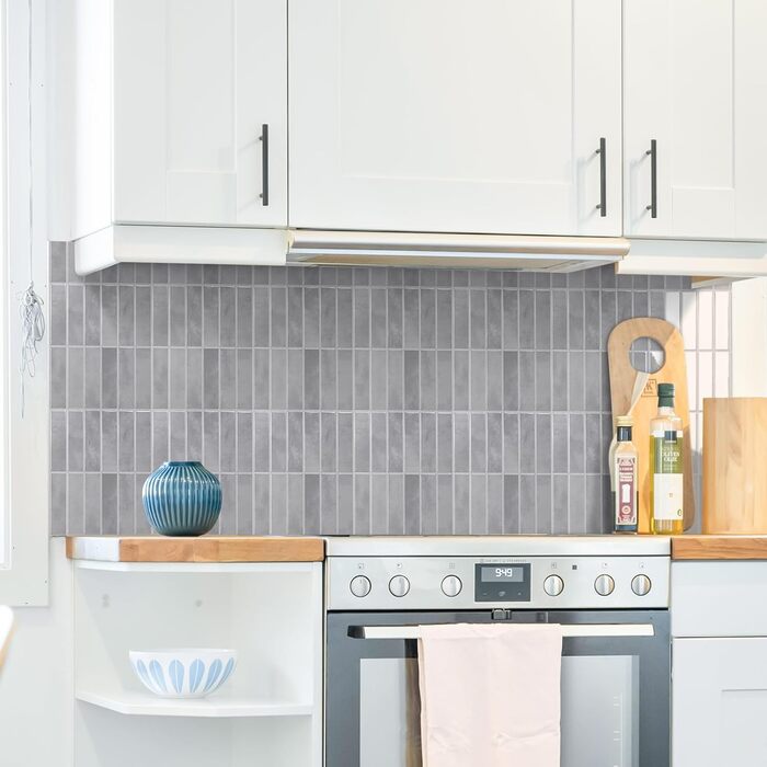 Самоклеюча настінна плитка, 3D плитка для кухні, що самоклеїться, легко миється, самоклеюча кухонна плитка для оздоблення та ремонту дому, 28x22 см, 10 аркушів (сіра)