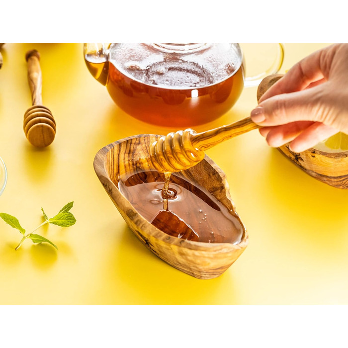 Высококачественные ложки для меда SOLTAKO в наборе из 2 шт. из эксклюзивного оливкового дерева - Медовый лифтер для неповторимого медового наслаждения - Диспенсер для сиропа Honey Spoon Диспенсер ручной работы - длина 15 см