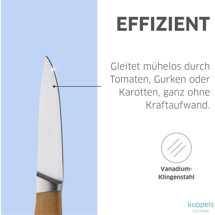 Набір кухонних ножів Kuppels WOOD, 3 предмети ніж шеф-кухаря, ніж універсальний та ніж для овочів з ручкою з акації, надзвичайно гострий набір ножів з хромо-ванадієвої сталі, професійний набір ножів для овочів та мяса