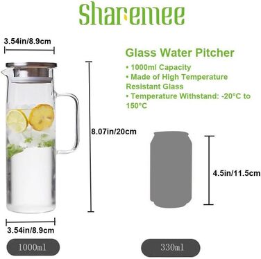 Стеклянный кувшин с крышкой для холодных и горячих напитков 1 л Sharemee