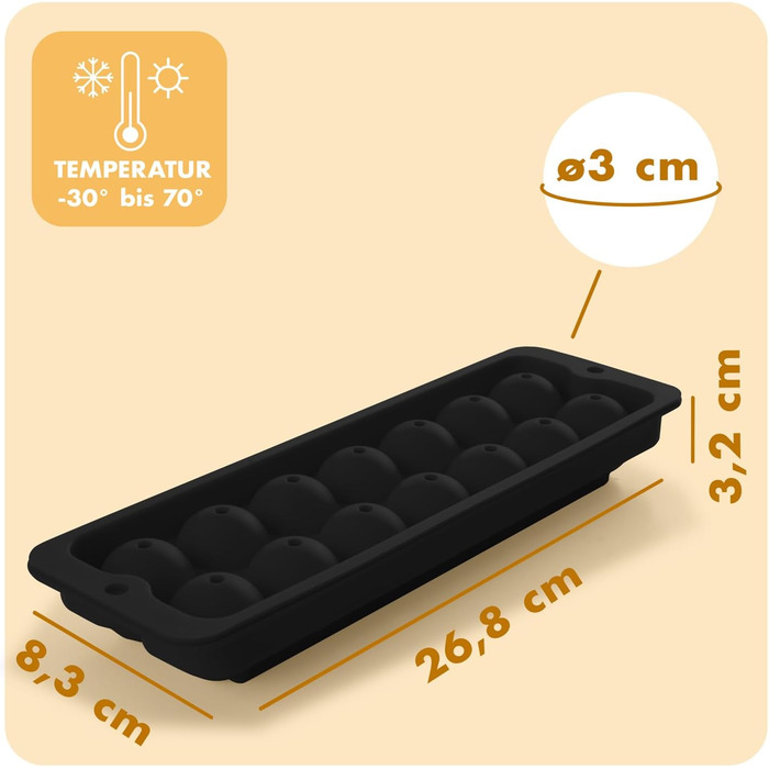 Силіконові формочки для льоду Blumtal, набір з 3 шт. - форма для льоду на 24 склянки з кришкою - силіконова форма для льоду без бісфенолу А - форма для льоду, безпечна для харчових продуктів - сіро-блакитна великі кубики (чорна, XL сфера)