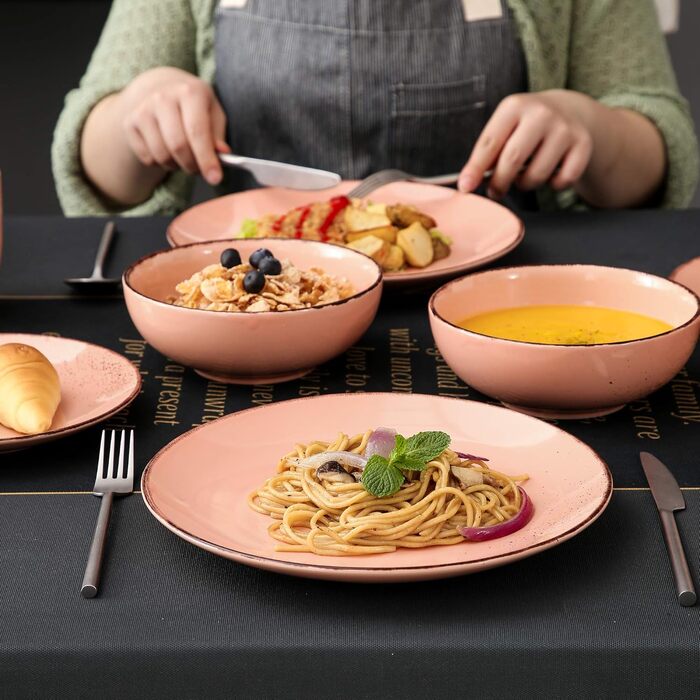 Набір посуду Vancasso на 12 осіб, набір керамічного посуду Navia, комбінований набір з 48 предметів з обідніми тарілками, салатницями, мисками та чашками, вінтажний вигляд, натуральний дизайн