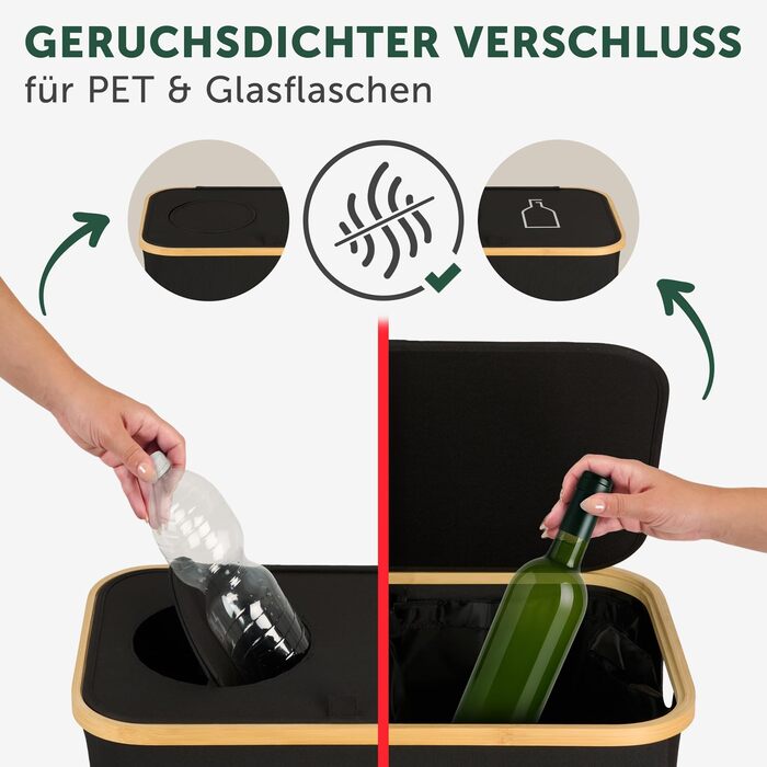 Контейнер для збору пляшок Blumtal Deposit 150 л з 2 відділеннями - Бамбуковий органайзер для пляшок - Збірник порожніх пляшок - Збірник пляшок - Контейнер для збору порожніх пляшок з отвором - Збірник чорного кольору (Збірник пляшок - 150 л)