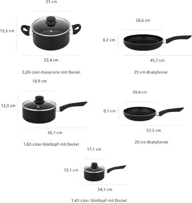 Набір посуду з антипригарним покриттям Kitchen-Profi Basics, чорний (8 предметів)
