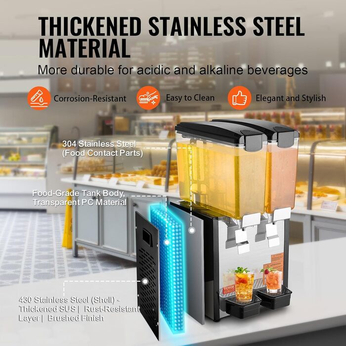 Профессиональный диспенсер для напитков с резервуарами 2 x 10 л 270 Вт VEVOR