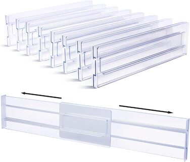 Набор из 8 регулируемых пластиковых разделителей ящиков (30,99-55,12 см), прозрачные разделители ящиков, органайзер для ящиков для кухни, спальни, комода