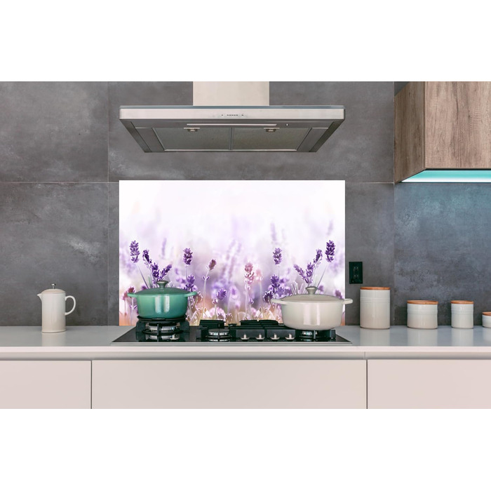 Панель для кухонного фартуха, бризкозахисна панель, декор для кухні, алюмінієва панель, бризкозахисна панель для плити, альтернатива скляній панелі, чорна - з малюнком - суцільна - чорна - темна - (Лавандова, 100x65 см)