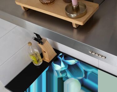 Фартух для плити, кухонний фартух, вініл, 78x52 см, декор для кухні, облицювання стіни, кришка для плити - сіро-чорний (синій - жоржина, 59Д x 77Ш см)