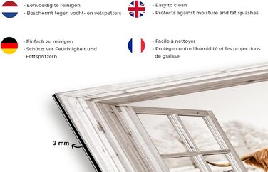 Панель кухонного фартуха, бризкозахисна панель, декор для кухні, алюмінієва панель, бризкозахисна панель для плити, альтернатива скляній панелі, чорна - з малюнком - суцільна - чорна - темна - (вид з вікна на шотландську високогірну худобу, 100x65 см)