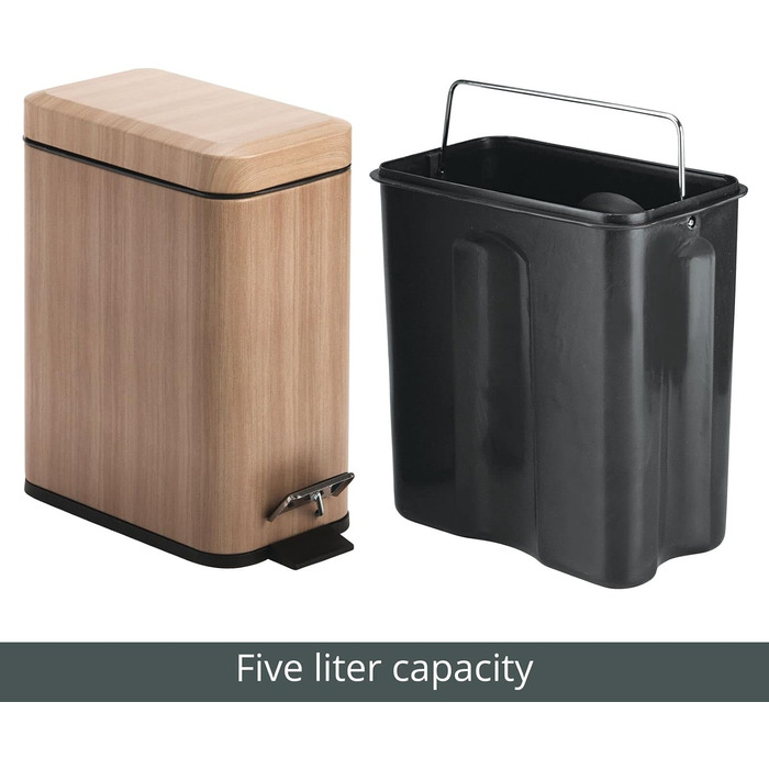 Відро для сміття 5 л з металевою кришкою, Medium Oak mDesign