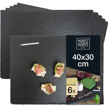 Сервировочное блюдо с меловой ручкой - Грифельные тарелки для шведского стола, суши и сыра - идеально подходят для сервировки и украшения (30x40 см), 6 шт., Slate Plate