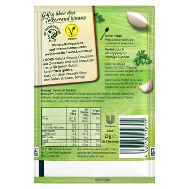 Салатні крутони Knorr з цибулею для смачного салату без додавання підсилювачів смаку 20 шт. по 25 г 1 г (20 шт.)
