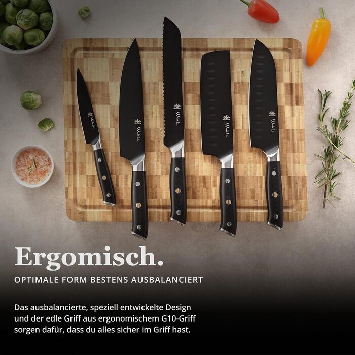 Набор кухонных ножей 5 предметов с магнитным блоком Wakoli