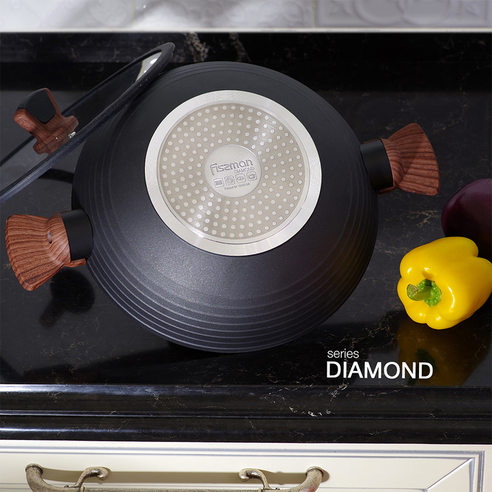 Вок Fissman DIAMOND GREY 3,6 л со стеклянной крышкой (14302)