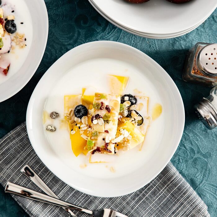 Серія Elisa, 12-предметний кавовий набір з кремового порцеляни, кавові чашки та блюдця на 6 осіб для кави, чаю, десертів (білий, миска для пластівців (6 шт.))