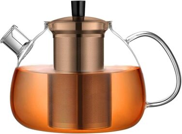 Скляний чайник з ситечком для чаю 1500 мл, скляний чайник, прозорий, термостійкий, зі знімним ситечком для чаю з нержавіючої сталі, для чорного чаю, зеленого чаю, ароматизованого фруктового чаю Type1 Silver (1500 мл, Type3 Bronze-1500 мл)