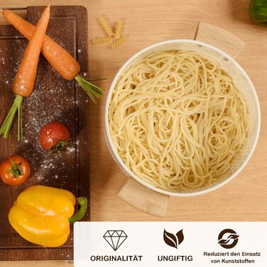 Металеве сито для пасти з дерев&39яною ручкою та стабільною основою, велике кухонне сито 22 см для пасти, овочів та фруктів, міцне кухонне сито (кремового кольору)